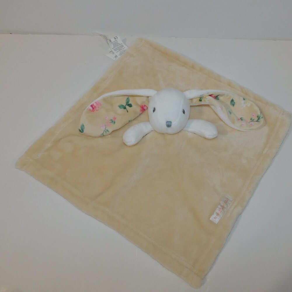 Blankets & Beyond Bunny Rabbit Floral Ears Security blanket White Tan Baby Lovey